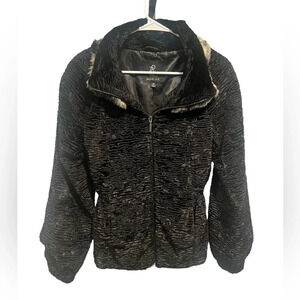 Rachel Zoe Black Textured Gray Faux Fur Full Zip Jacket Size XS